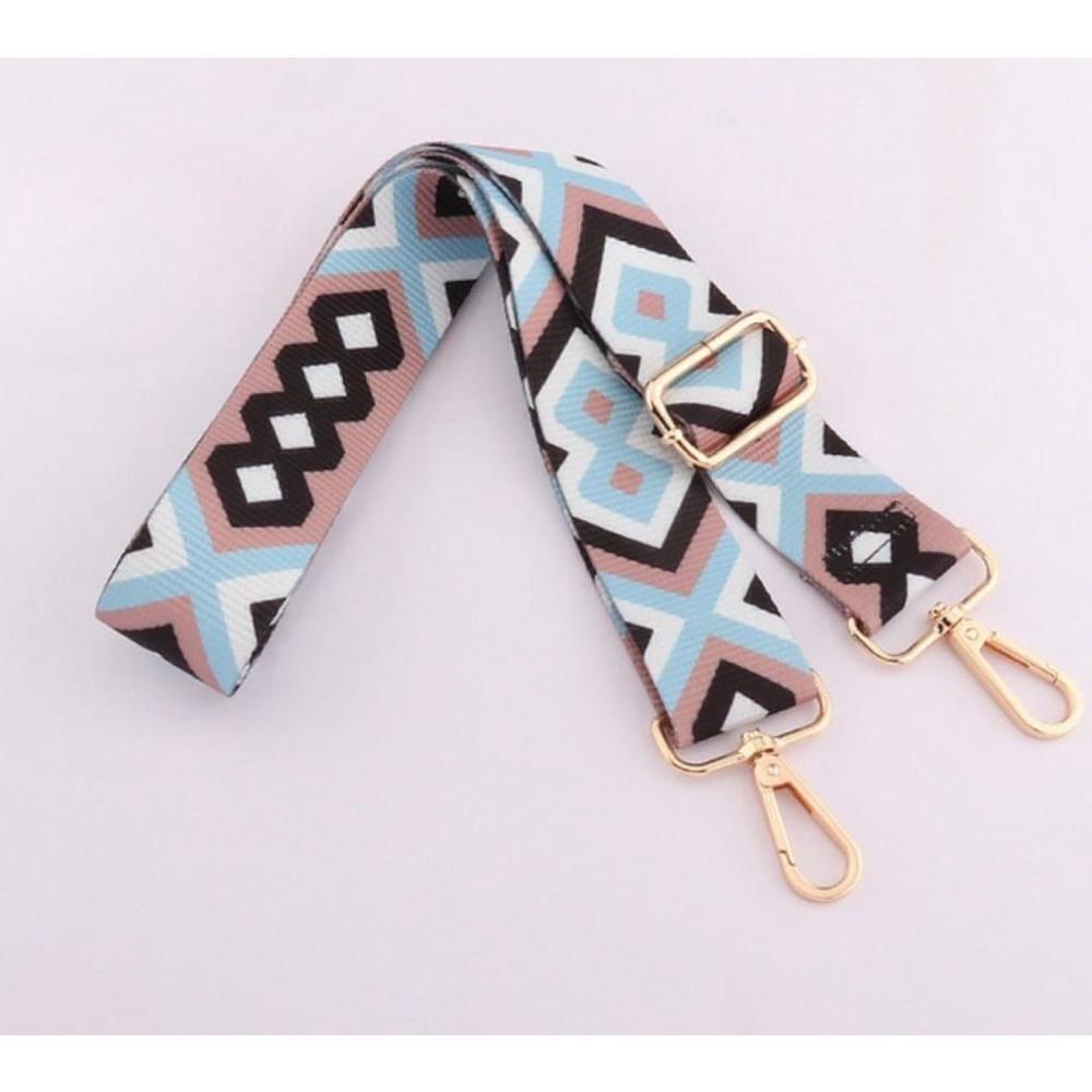 Geometric Pattern Adjustable Shoulder Strap In Blue And White